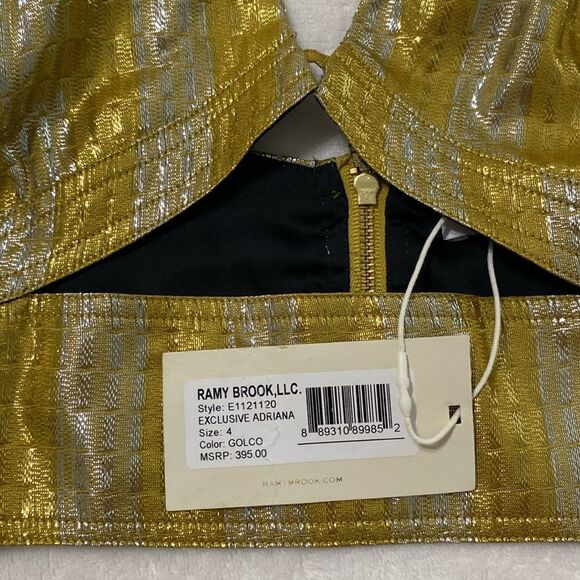 RAMY BROOK Crop Top NWT Halter Adriana Silk Metallic Gold Silver Size 4 - Picture 9 of 11